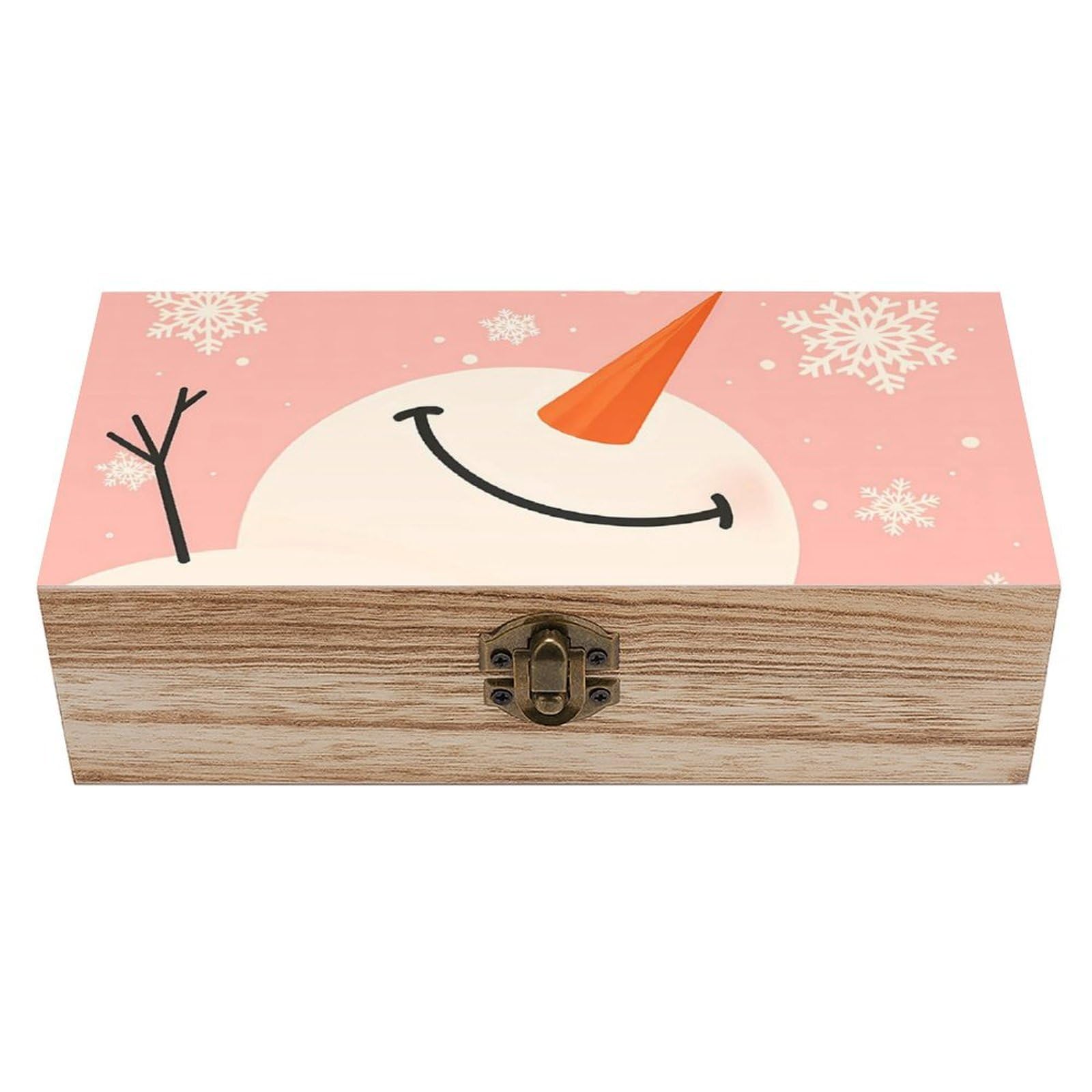 HLBSDM Winter Pink Snowman Retro Wooden Storage Box Jewelry Art Gift Boxs Decorative Keepsake Boxes