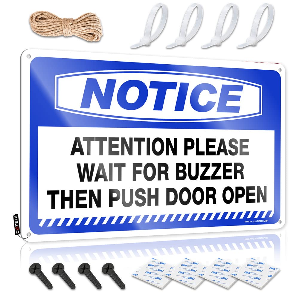 Fzfn Men's Colour Poster Dorm Room Accessories Outdoor Bar Round Fun Notice Attention Please Wait For Buzzer Then Push Door Open - Easy To Hang Art(20X30cm)