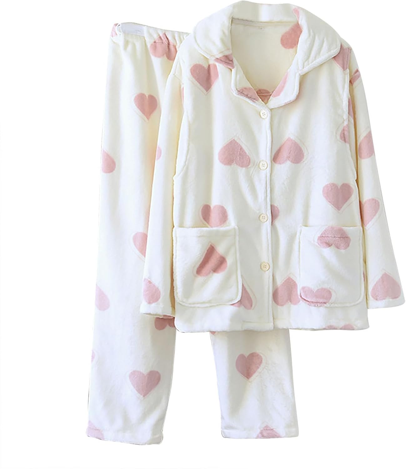 Mzkdieey Fuzzy Pajamas Set for Women Winter Warm Fluffy Flannel Loungewear Soft Fleece Pj Pants 2 Piece Plush Sleepwear