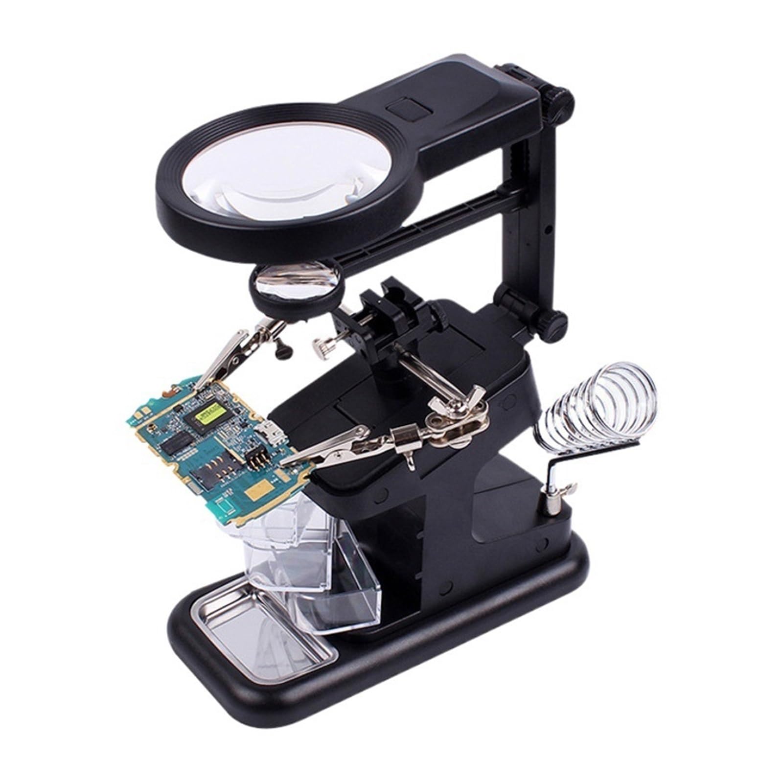 Terzo Strumento Manuale per la Saldatura， Lente d'Ingrandimento a LED 3X 4,5X con Clip, Alimentazione USB, Bracci Regolabili