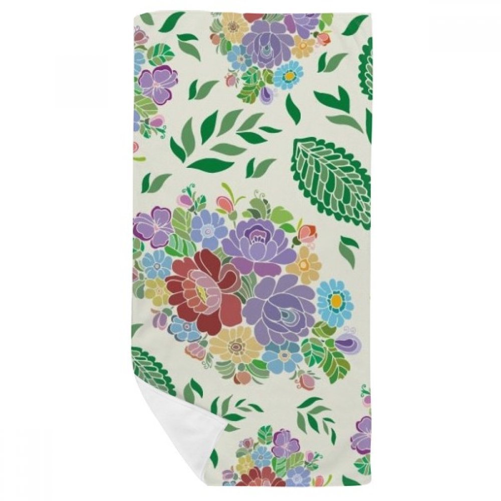 Serviette de bain motif japonais fleurs feuilles multicolor 35x70cm