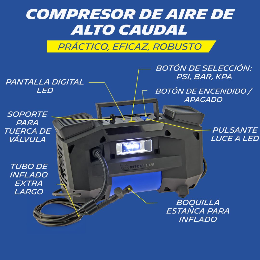 MICHELIN Compresor de aire 009538, 7 bares, 230 V, alto flujo, motor de accionamiento directo