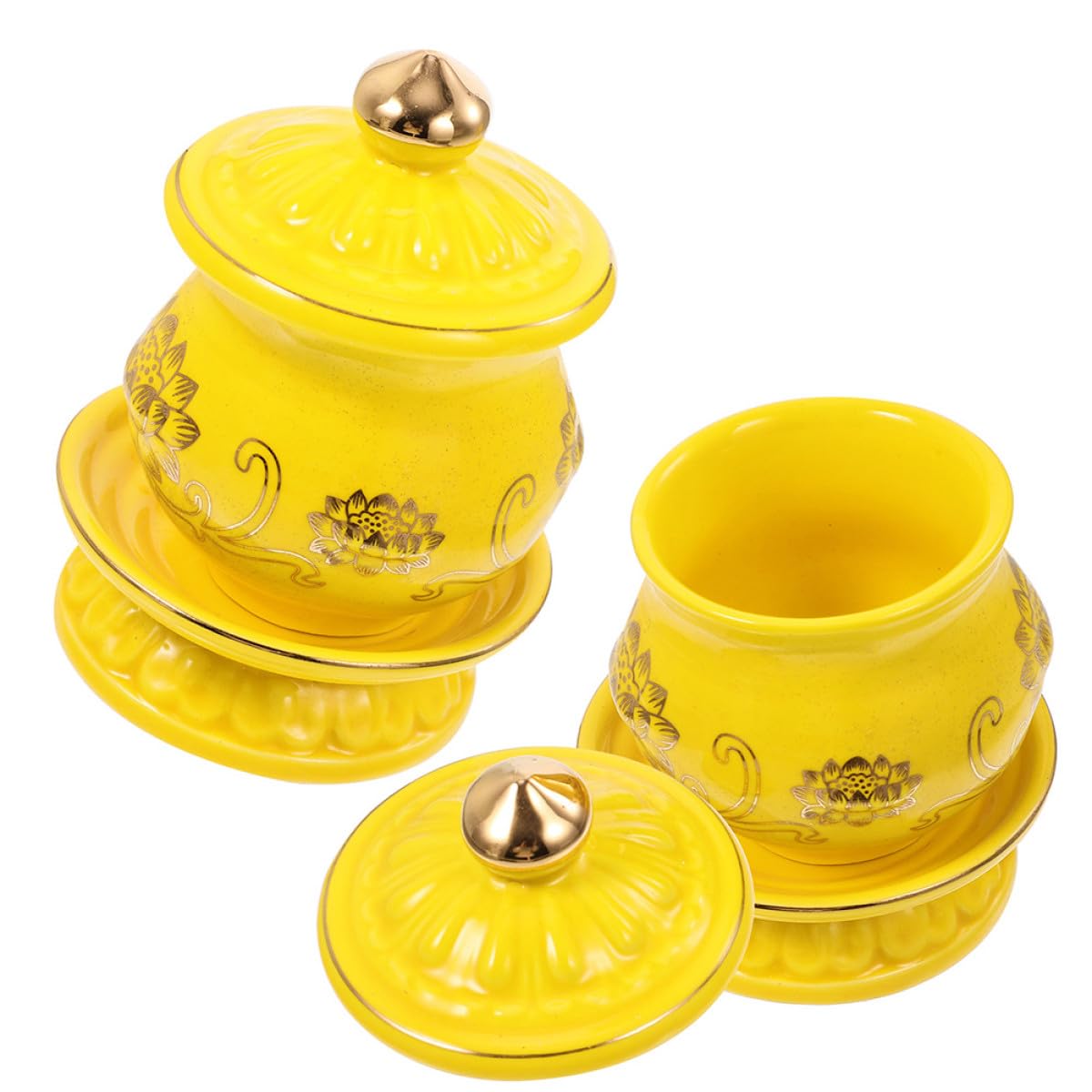 Tasses à eau bénite en céramique jaune pour éviter les taches sur l'autel bouddhiste