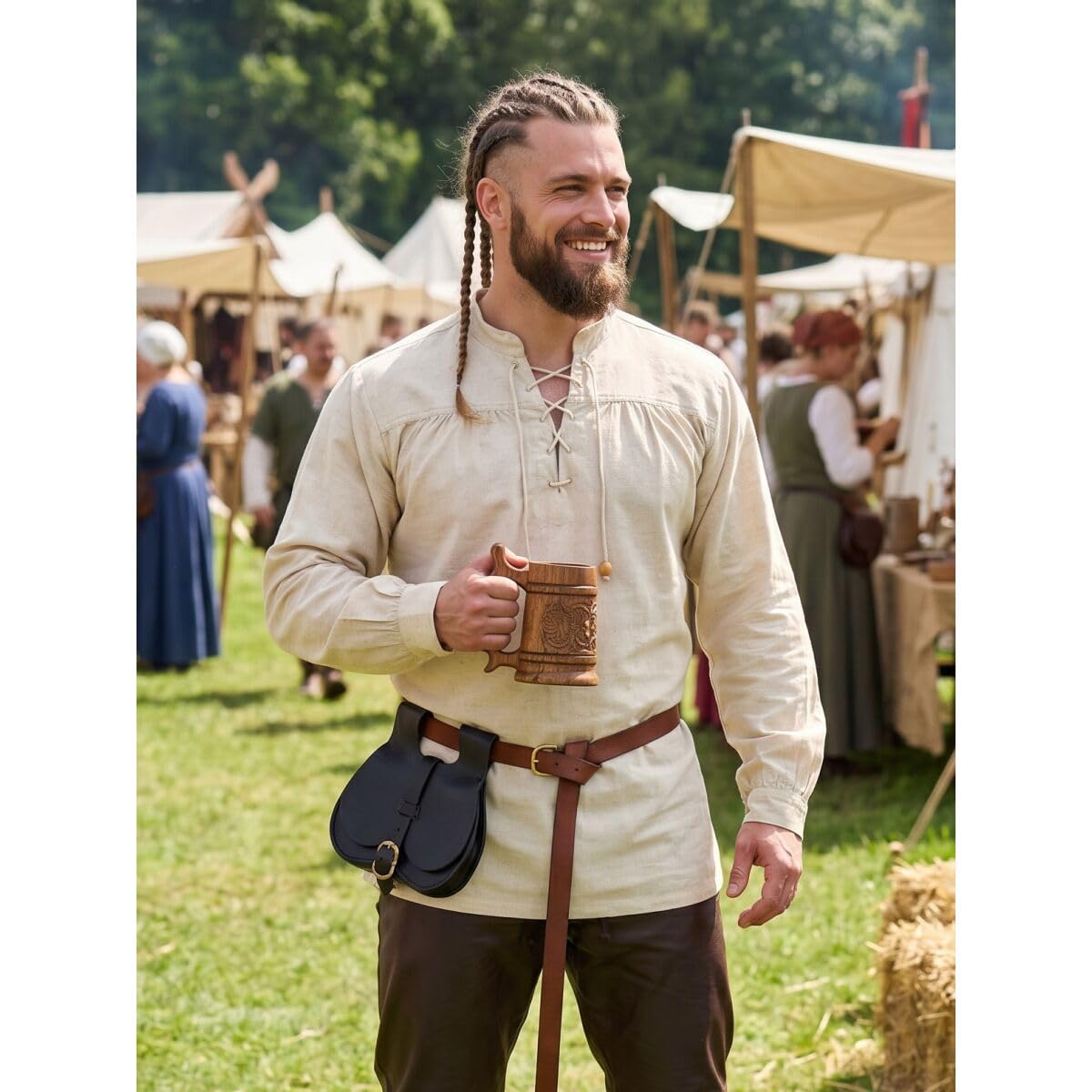 Klassisches Mittelalter Hemd oder Schnürhemd Anno- Langarm- Baumwolle- Schwarz oder Natur- LARP, Reenactment, Alltag