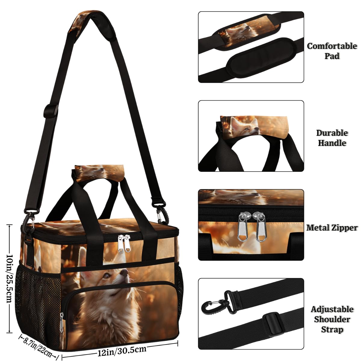 Animal Cute Fox Insulated Picnic Backpack Lunch Box for Women Men Picnic Basket Tote Lunch Bag Picnic Bag Portable Lunch Bags for Picnic, Beach, Work, Trip,Office, Camp Fox