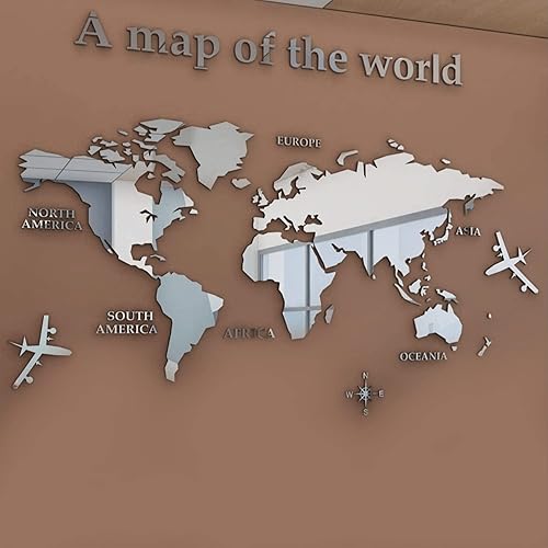 Calcomanías de pared 3D de acrílico con mapa del mundo impermeable para aula, oficina, habitación de los niños, pasillo, biblioteca, etc. (S,