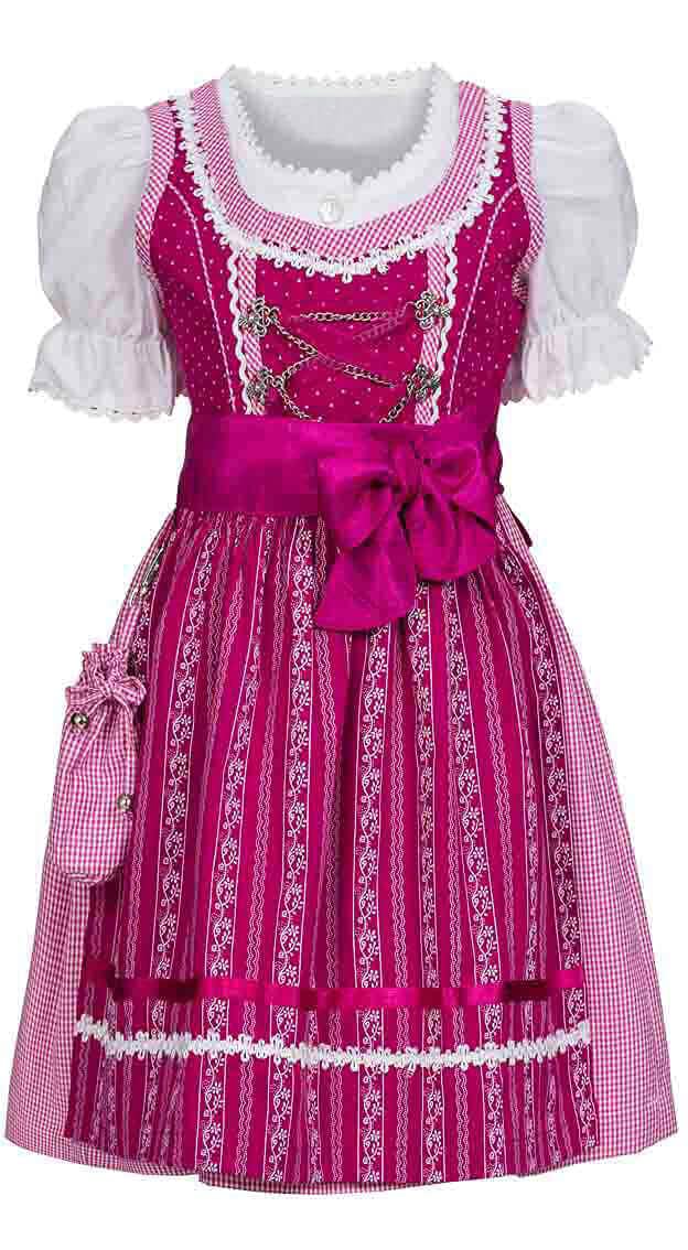 Nübler Dirndl Mädchen ANJA - 3-teiliges Set inkl. Bluse & Schürze - Beere, Original bayerische Tracht - Hochwertige, Pflegeleichte Qualität - Kinderdirndl für Oktoberfest 140 B