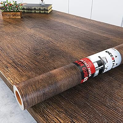 Decotalk Wood Contact Paper Wood Grain Contact Paper for Cabinets Wood Wallpaper Peel and Stick Brown Wood Wallpaper for Walls Removable 17.7"x120" Self Adhesive Faux Wood Vinyl Wrap Roll