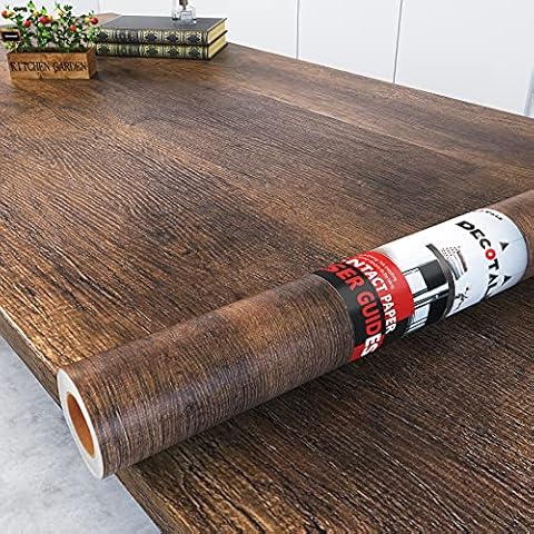 Decotalk Wood Contact Paper Wood Grain Contact Paper for Cabinets Wood Wallpaper Peel and Stick Brown Wood Wallpaper for Walls Removable 17.7"x120" Wallpaper Self Adhesive Faux Wood Wallpaper Roll Cover