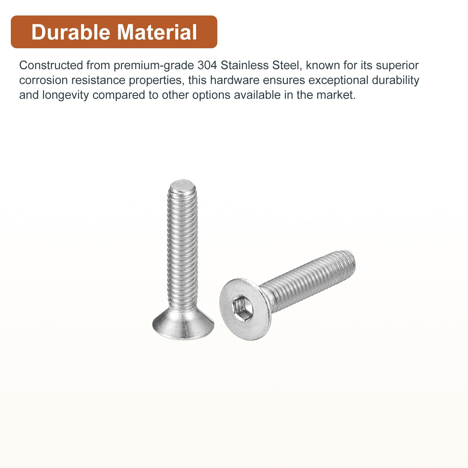 DTGN M4-0.7 x 20mm Flat Head Socket Cap Screws, 30 Pack 304 Stainless Steel Hex Socket Flat Head Screws, Full Thread, Countersunk Bolts - Image 3