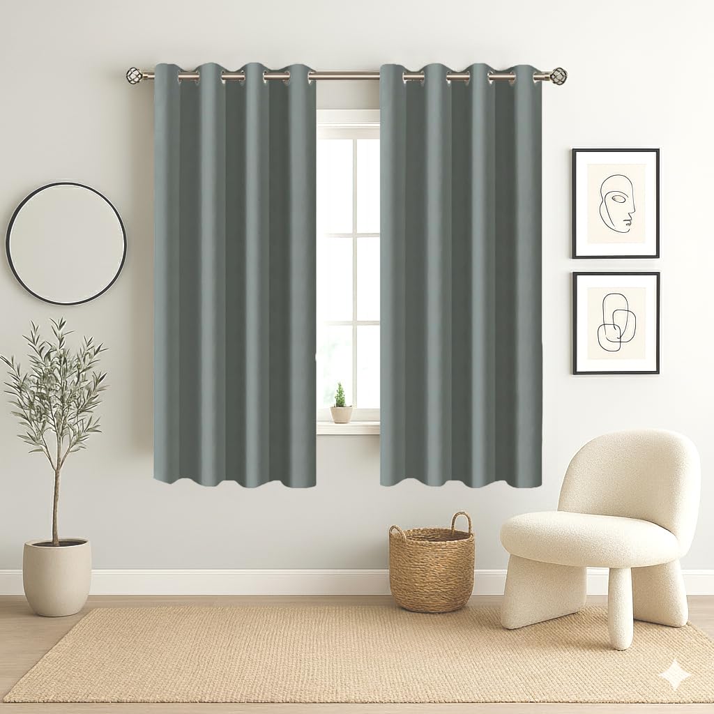 Homestan Blackout Window Curtains 5 Feet Long Set of 2, Grey | Up to 90% Sunlight Block, Room Darkening, 275 GSM 3-Layer Weave, Thermal Insulated, 45 inch Panel, Plastic Grommets