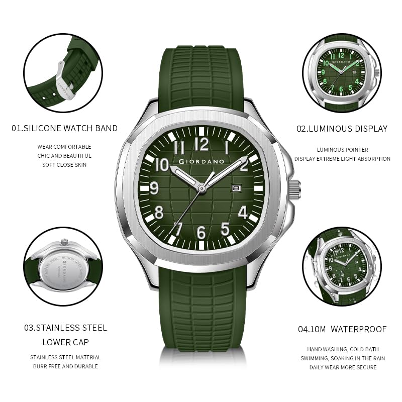 Image of GIORDANO Analog Watch for Men - Textured Dial, Stainless Steel Strap, Date Display, Quartz Movement, Water Resistant