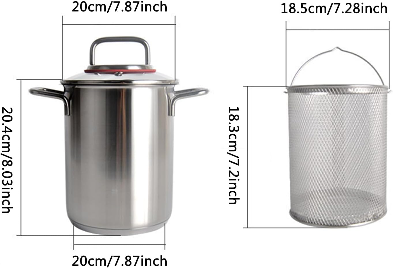 3.5L/5.5L Deep Fryer/Frying Pot with Mesh Basket and Glass Lid - Stainless Steel Asparagus Pot Vegetable Steamer Spaghetti Pasta Cooker, Induction Dishwasher Safe (5.5L)
