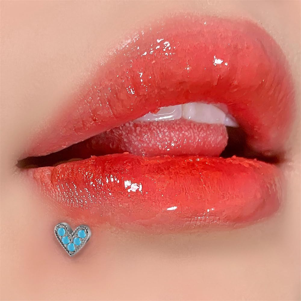 Dainty Heart Cartilage Stud Earrings 16G Stainless Steel Blue Turquoise CZ Hearts Lip Labret Studs Tragus Helix Earrings Piercing Jewelry for Women - Image 2