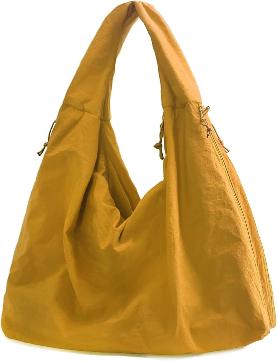 ALANTOP Large Nylon Hobo Shoulder Bag for Women, Lightweight Crescent Tote with Zipper Closure, Water-Resistant Casual Handbag for Travel, Shopping, and Daily Use (Yellow)