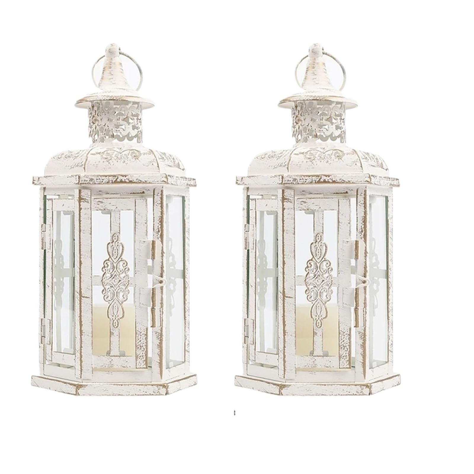 Metal Candle Holder 2Pcs Vintage Hanging Candle Holder Lanterns Candlestick Lantern Metal Candleholder Home Decoration(2Pcs White)