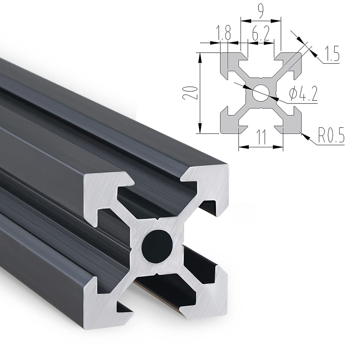 CNCMANS Aluminium profiel, extrusie, V-type, zwart, Europese standaard, geanodiseerde lineaire rail, voor 3D-printers en CNC-machines, 400 mm 2020, 4 stuks CNCMANS Aluminium profiel, extrusie, V-type, zwart, Europese standaard, geanodiseerde lineaire rail, voor 3D-printers en CNC-machines, 400 mm 2020, 4 stuks
