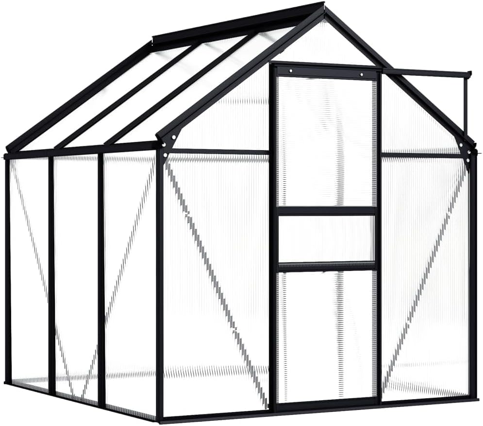 vidaXL Aluminium Greenhouse, 38.9 ft² Spacious Anthracite Design, Thermally Insulated, UV , with Effective Water Drainage System, Suitable for Hobby Gardening