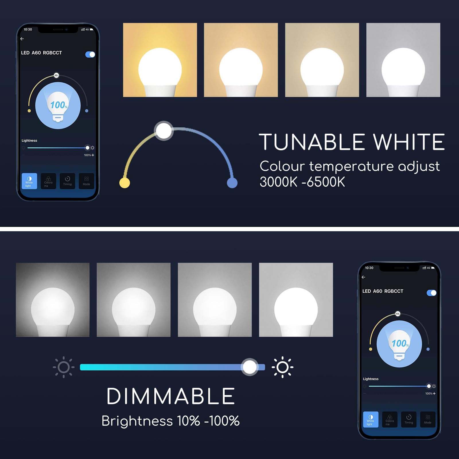 Aigostar - Lampadina Led smart A60 E27 attacco grande 9W， Funziona con Alexa e Google Home. Dimmerabile bianca 3000k - 6500k o RGB multicolore. Confezione da 6 Unità.