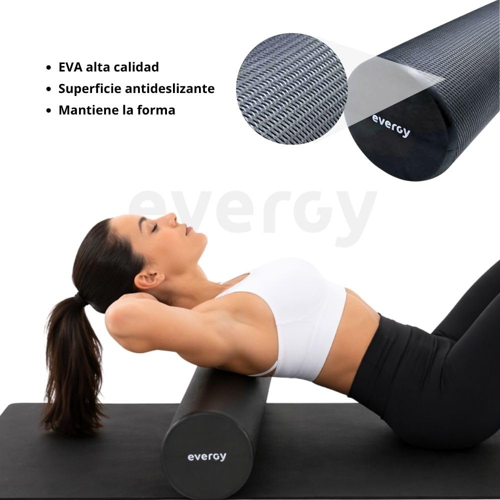 Foam Roller Negro 91 cm - Rodillo para masaje muscular espuma EVA alta densidad. Recuperación, Yoga, Fitness.