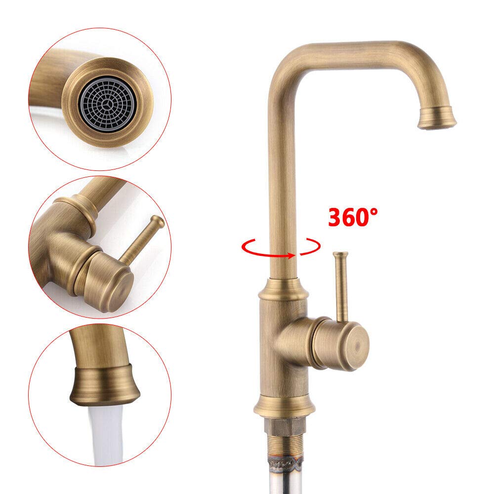 Robinet de cuisine en laiton 3/8" pivotant à 360° pour évier de cuisine - Doré - Pour salle de bain et cuisine antique