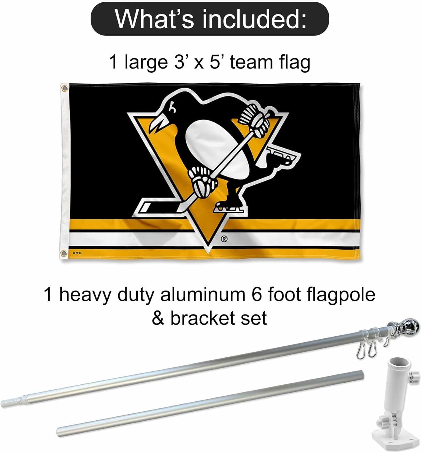 Pittsburgh Penguins Flag Pole and Bracket Set - Image 2