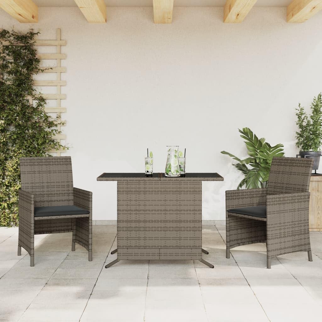 Ensemble de Bistro 3 pcs avec Coussins Gris résine tressée,Ensemble Bar De Jardin,Ensemble De Bar D'Extérieur,Mobilier De Jardin