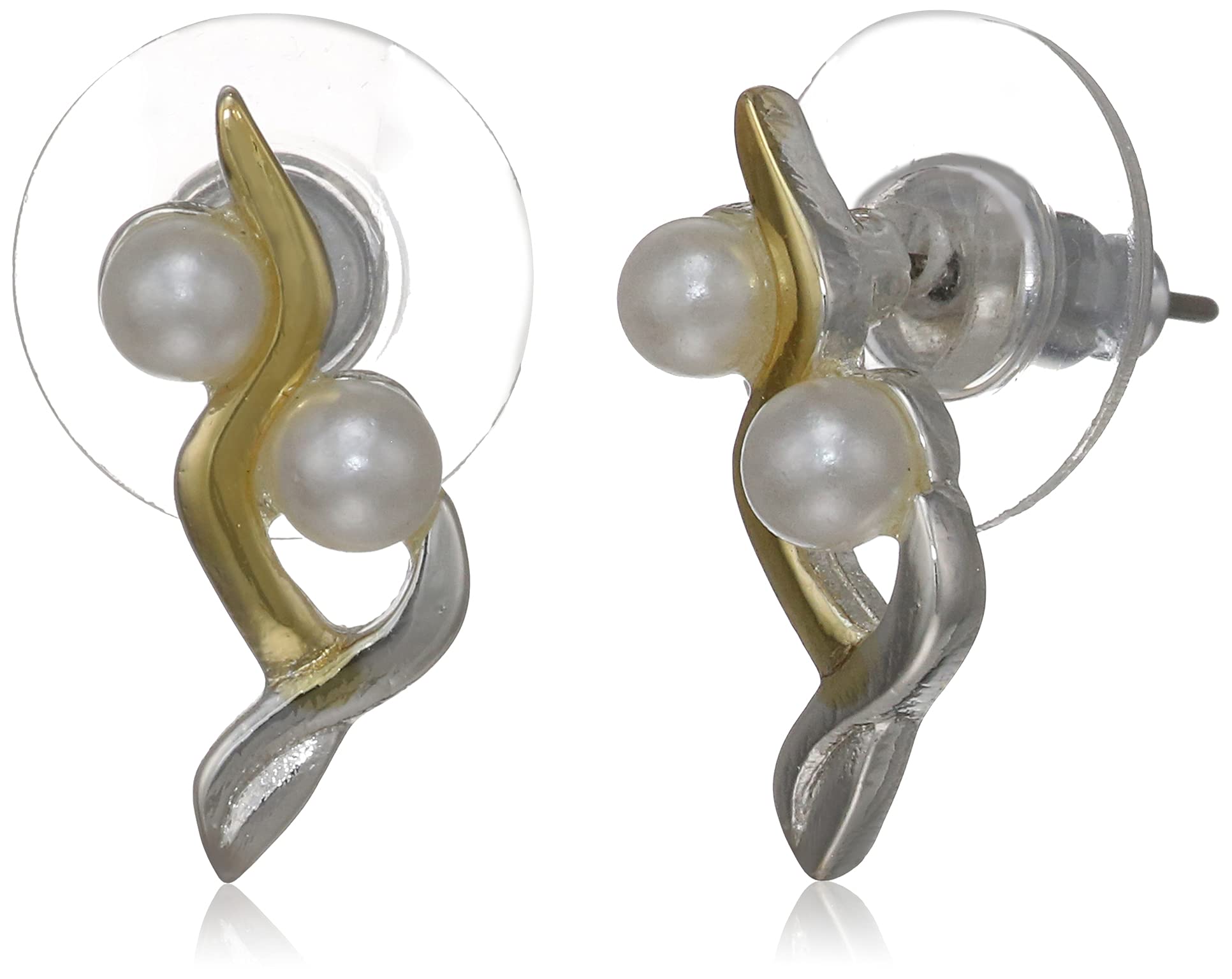 Estele 24kt Gold & Rhodium Plated Dual Tone Abstract Art Stud Earring for Women with Moonlight Pearls (B091TXM613) Amazon Price History, Amazon Price Tracker