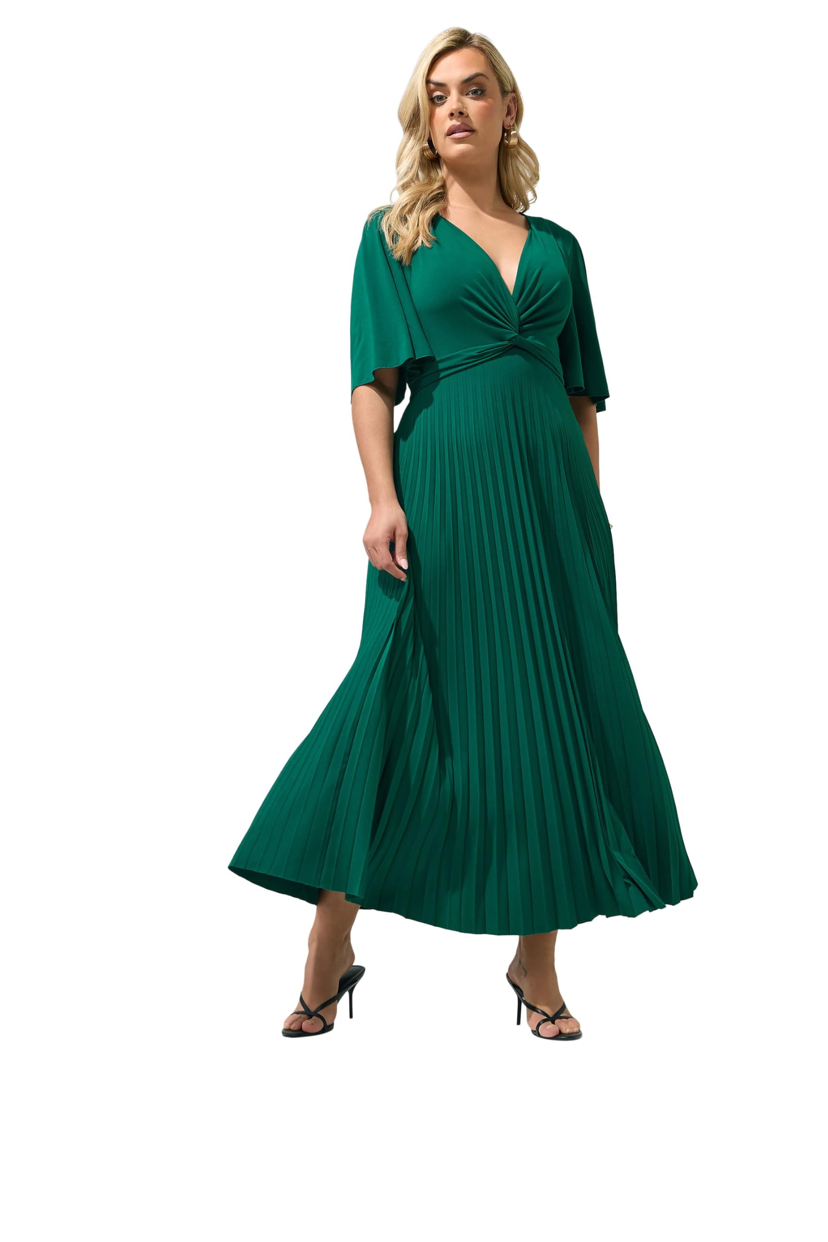 Yours Women's Knot Pleated Maxi Dress in Dark Green | Size: 20