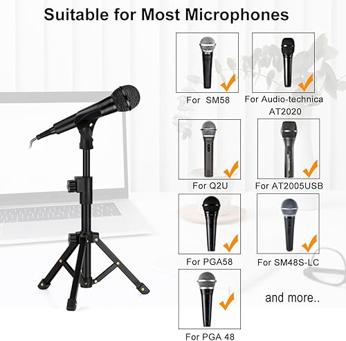 Miniatura 2 de Soporte de micrófono de mesa, soporte de micrófono de escritorio ajustable con clip de micrófono y macho de 58 pulgadas a tornillo hembra de 38