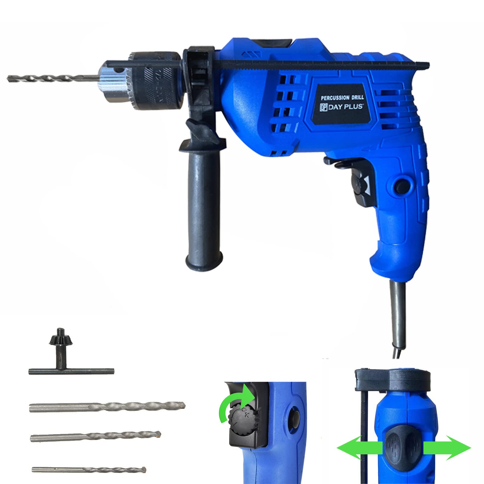 DayPlus Hammer Drill 850W Electric Corded Drill 230V, 13mm Metal Chuck, 0-3000RPM, 360 Degree Rotating Handle, Powerful Variable Speed Impact Drill for Drilling in Wood, Steel, Concrete #WZ02