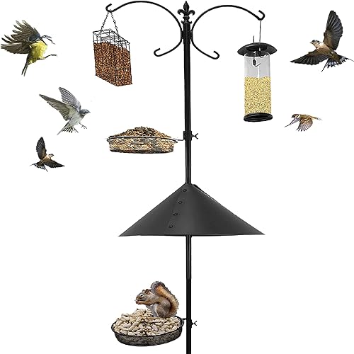 EasyGo Product Comedero para pájaros a prueba de ardillas, estación de aves silvestres, poste de acero recubierto de polvo de 81 pulgadas, deflector