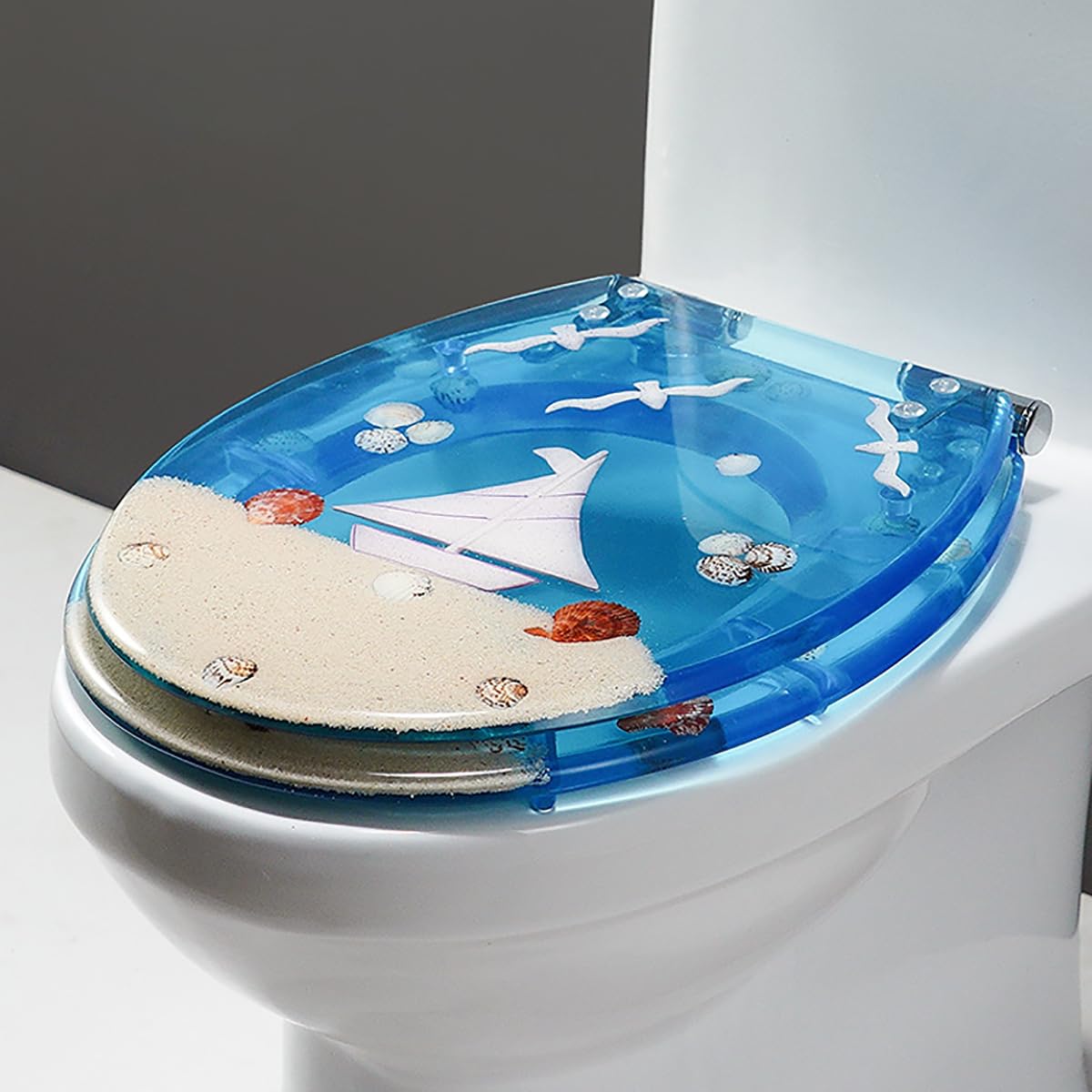Ldhsjh Style I Extended, Toilet Seat Cushion, Ocean, Adjustable, Lightweight, Durable, Portable, User-Friendly, Compact, Elongated, Resin, Series, Slow, Close