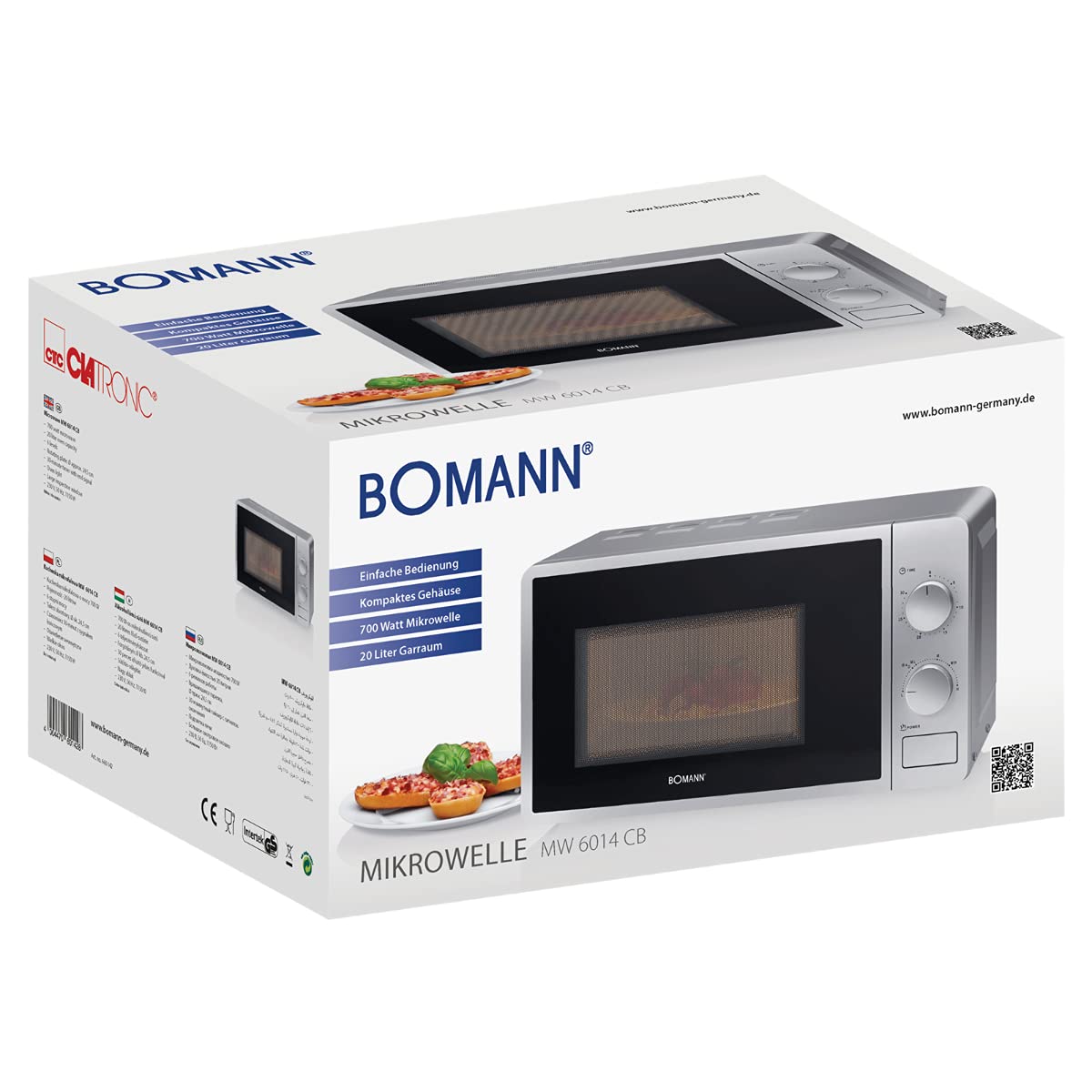 Bomann Kuchenka mikrofalowa z 20 l komory i oświetleniem komory gotowania | Microwave z 6 poziomami mocy | urządzenie do mikrofal z minutnikiem 30 min | mikrofale z talerzem obrotowym Ø 24,5 cm | 700