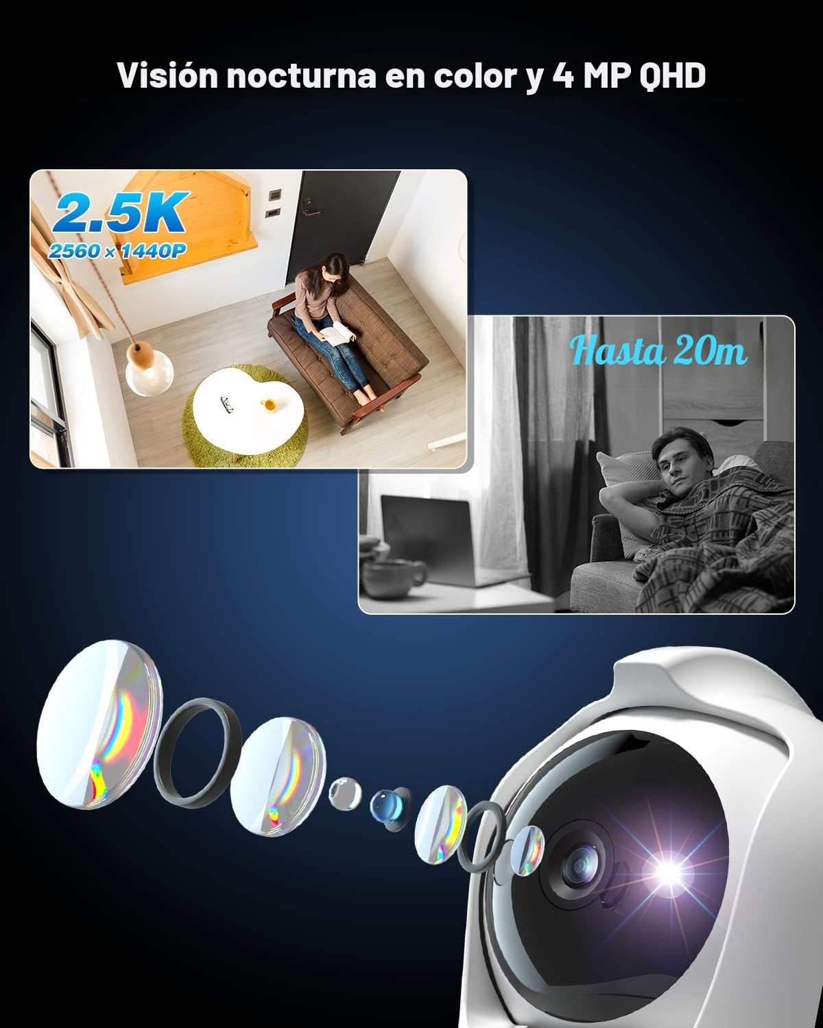 Ctronics 4MP 3G/4G LTE Cámara Vigilancia Interior con Tarjeta SIM, 360° PTZ IP Cámara Seguridad Inalámbrica, Detección Inteligente, Seguimiento Auto, Visión Nocturna Color, Audio Bidireccional, Cloud