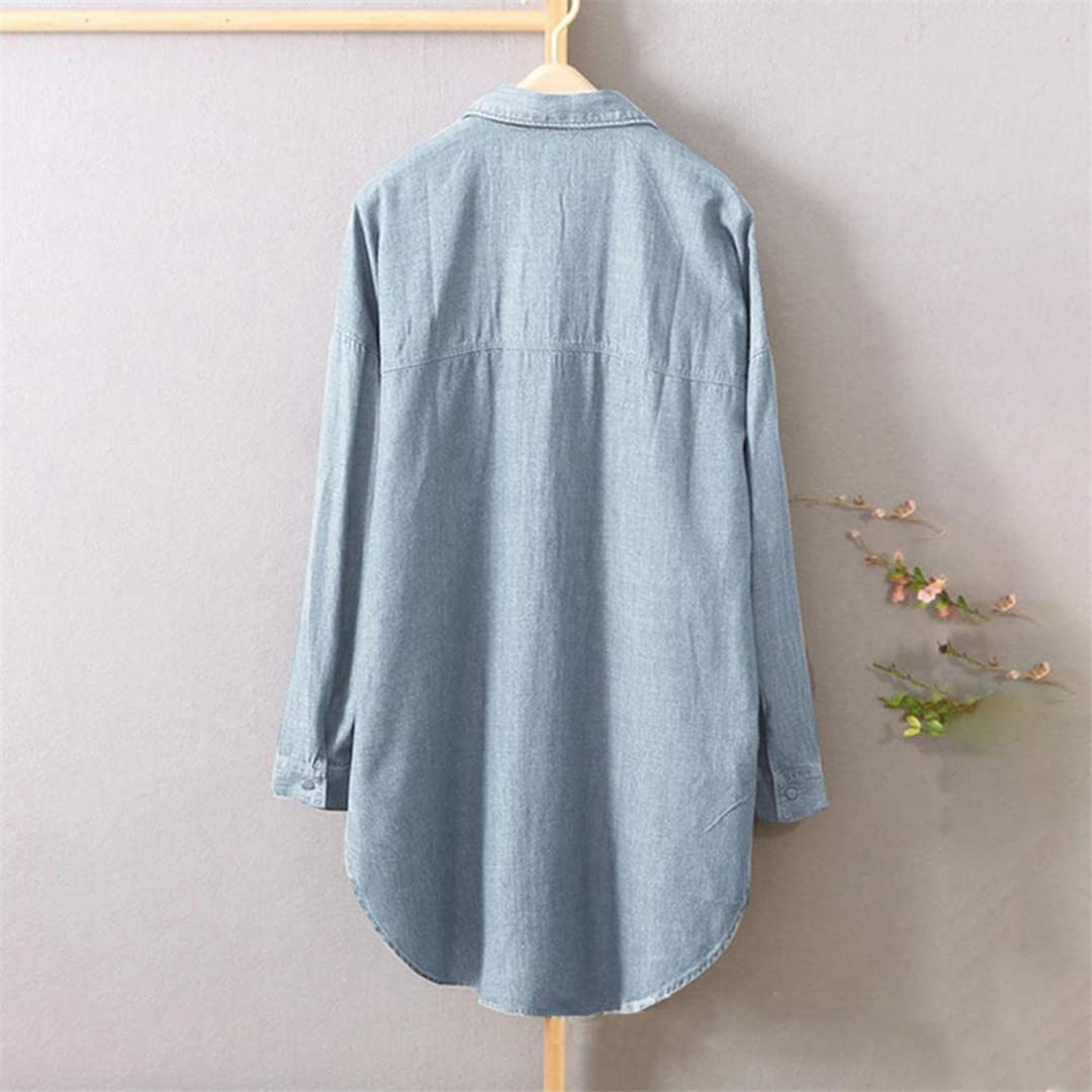 Camicia da donna a maniche lunghe con risvolto estivo tinta unita monopetto tinta unita