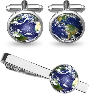 World Map Cufflinks Wedding Vintage Personalised Gifts Father Grandfather Dad Tie Clip Blue ZUNON