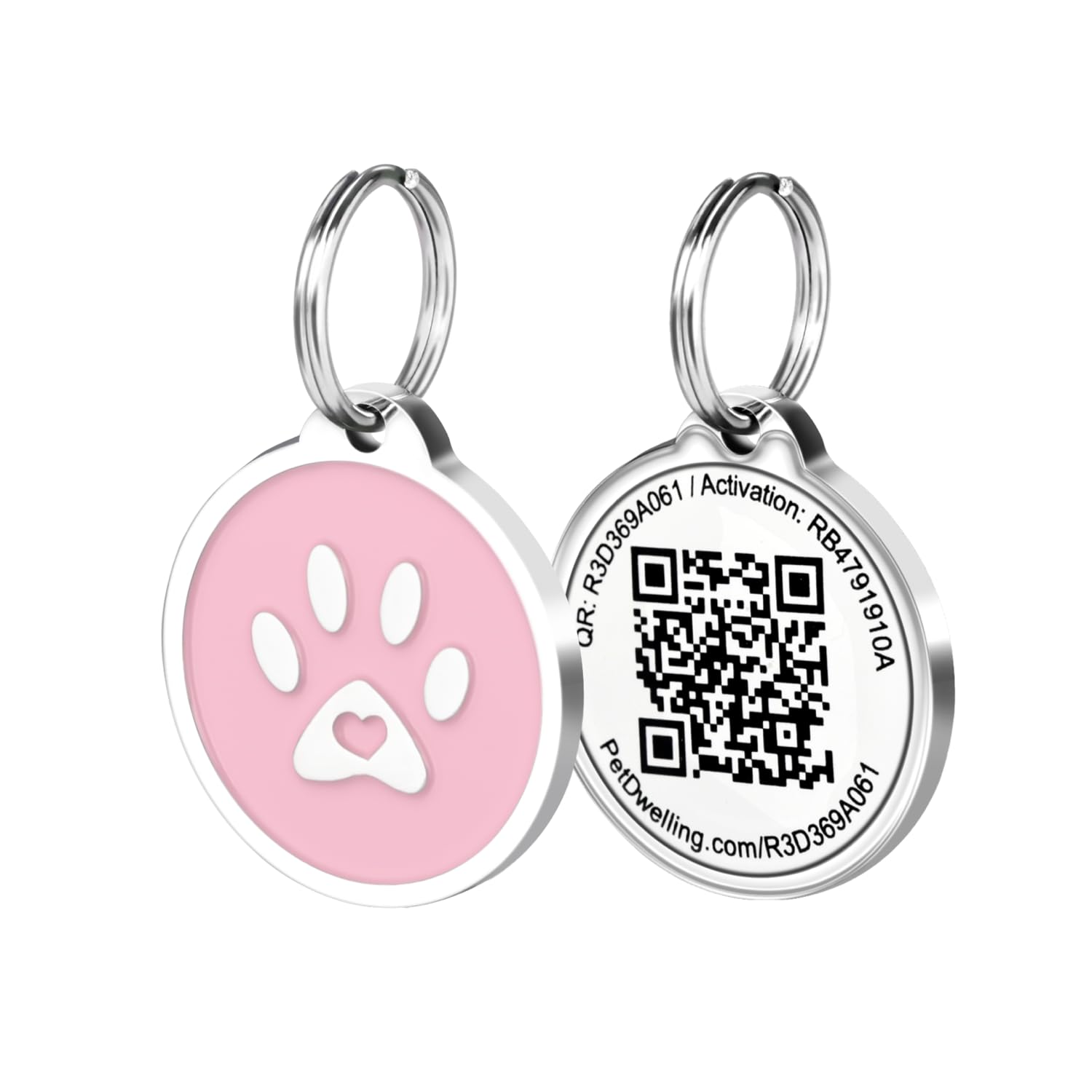 Pet Dwelling 2D QR Code Pet ID Tag - Dog Tags - Cat Tags - Online Pet Profile - Scan Tag Location - Instant Email Notification(Pink Paw)