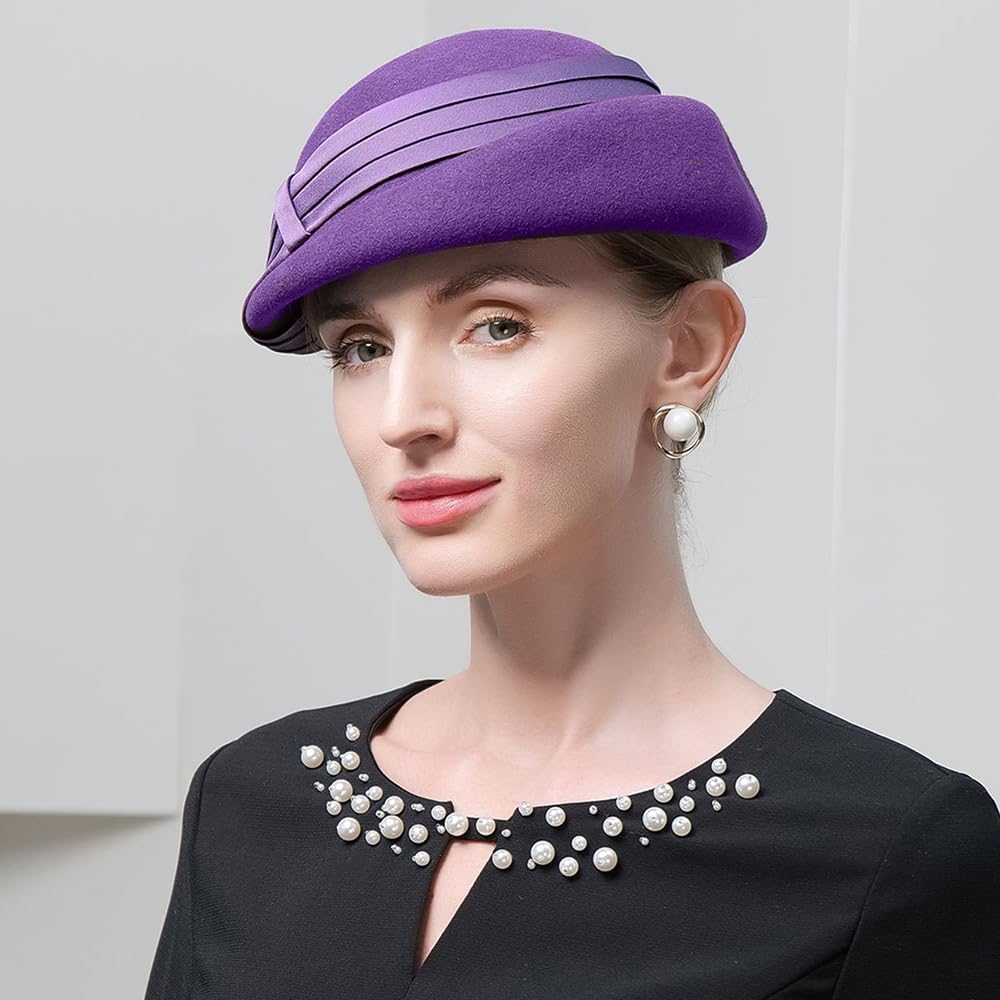 Women Wool Felt Ribbon French Fashion Vintage Millinery Beret Hats Top Cap Ladies Party Wedding Fedoras Chapeau - Image 3