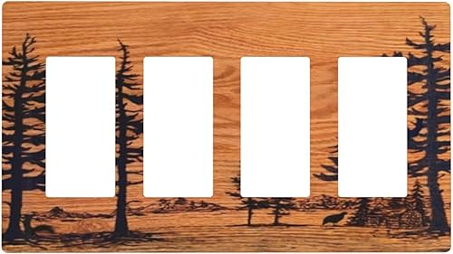 Miniatura 141 de Cubierta de Interruptor de Luz de Palanca de 1 Gang con Estampado de Bosque de Pinos Rústico Campestre, Cabaña Lodge Granero Bosque Forestal de