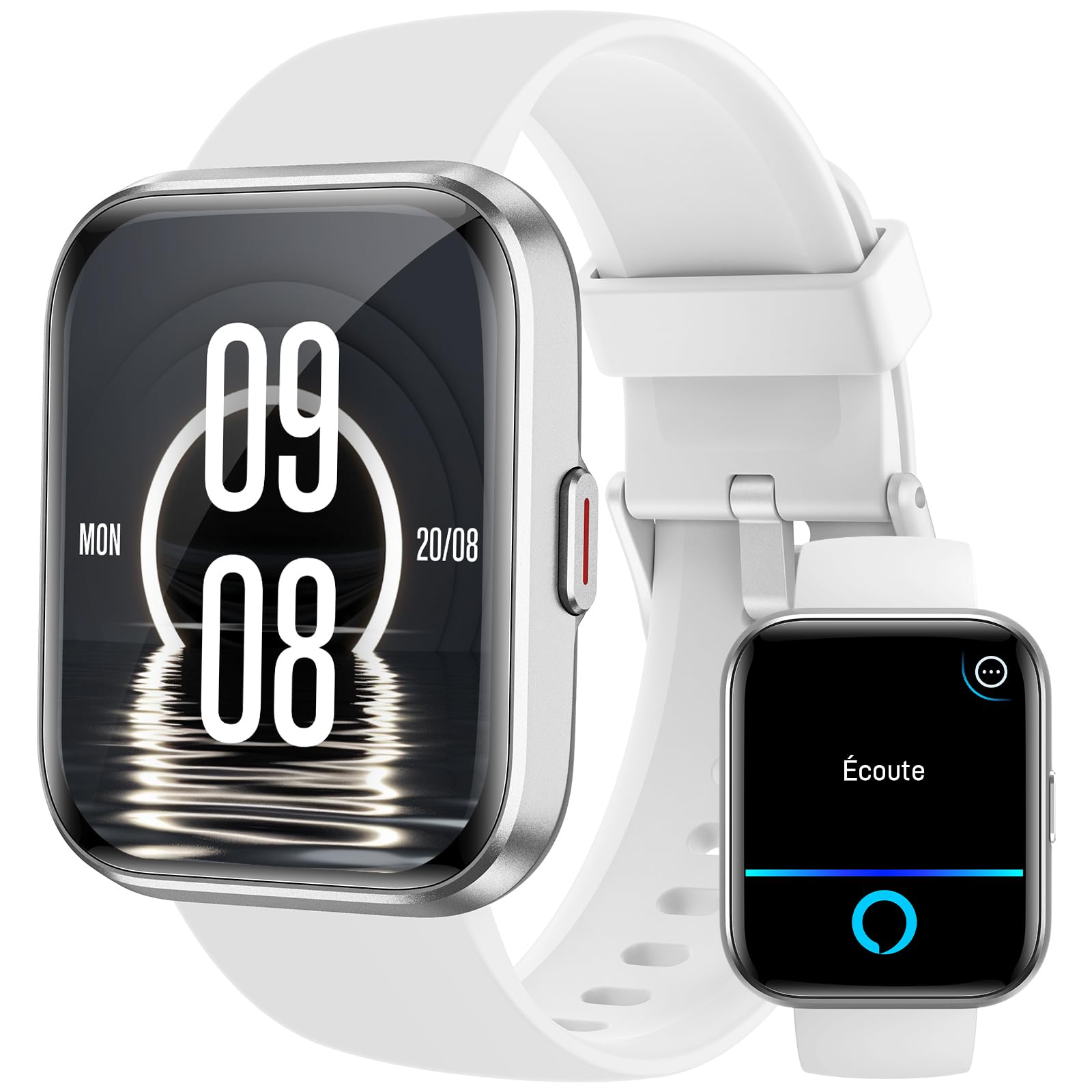 Smartwatch Uomo Donna con Chiamate Bluetooth, Alexa Integrato, 1.8” Orologio Smartwatch con 100 Sportive/Cardiofrequenzimetro/Sonno/SpO2, Impermeabil IP68 Fitness Tracker iOS Android, Bianco Chiaro