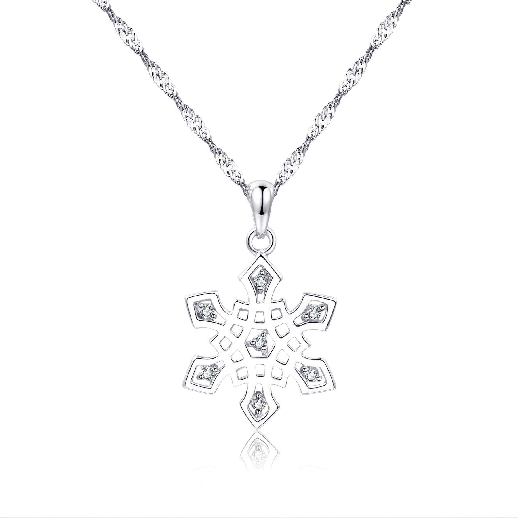 Angel for Angel925 Sterling Silver Crystal Snowflake Flower CZ Pendant Necklace with 45 cm Chain