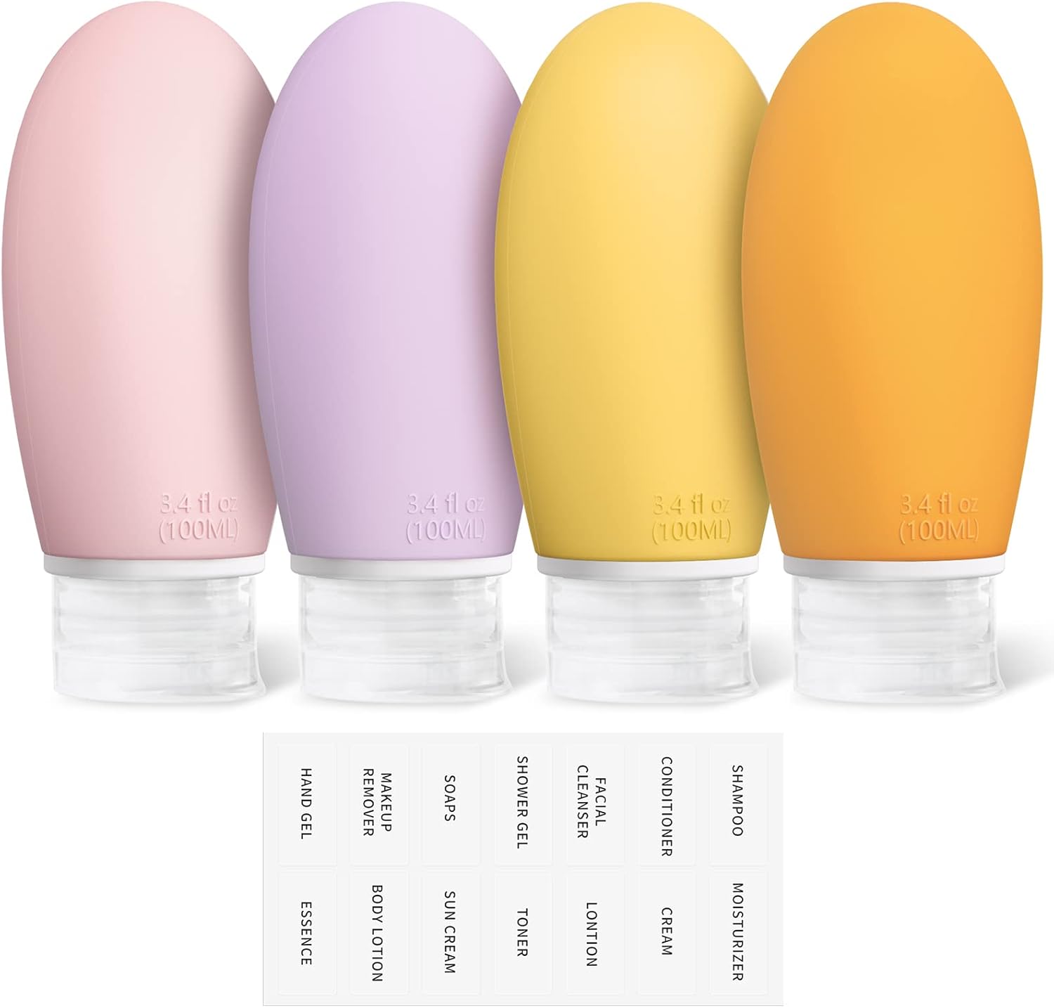 100ml Travel Bottles for Toiletries, Opret 4 Pack Leak Proof Silicone Travel Size Containers TSA