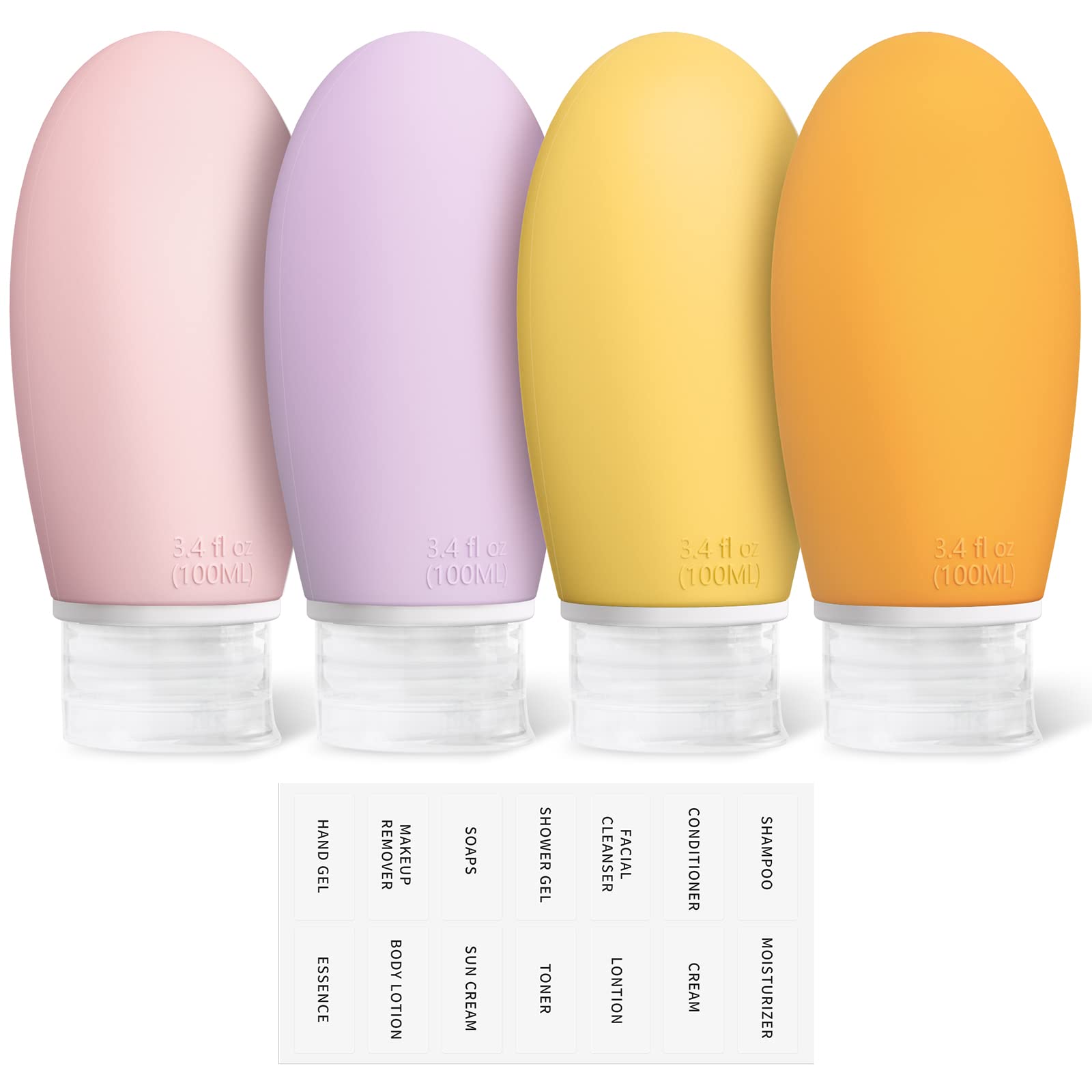 Opret 100ml Silicone Travel Bottle for Toiletries, 4 Pack Leak Proof Refillable Travel Containers Squeezable Travel Essentials for Shampoos, Conditioner and Cream, BPA Free and TSA Approved