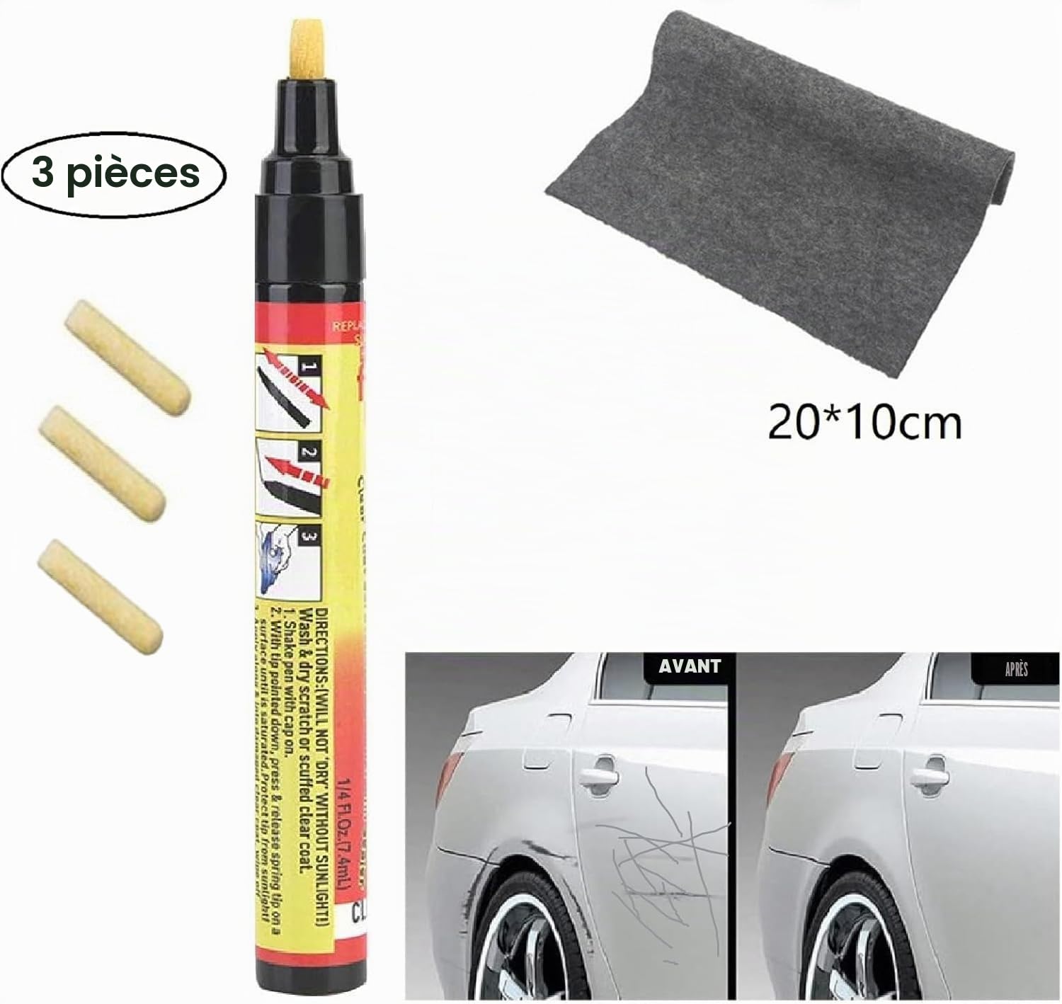 Stylo Efface Rayures,3 Pièces Stylo Applicateur de Couche Transparente,Stylo de Réparation de Rayures de Voiture,Facile Appliquer,Elimine Efficacement Petites Imperfections de Surface de Votre Voiture