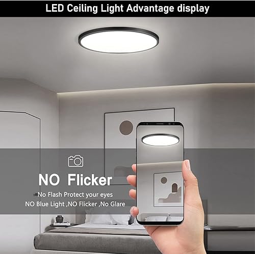 Miniatura 2 de 6Pack 12 Inch 3200LM Flush Mount LED Ceiling Lights,Black 28W Slim Ceiling Light Fixture Round Day White 6000K Thin Round Flat Ceiling Light 120V