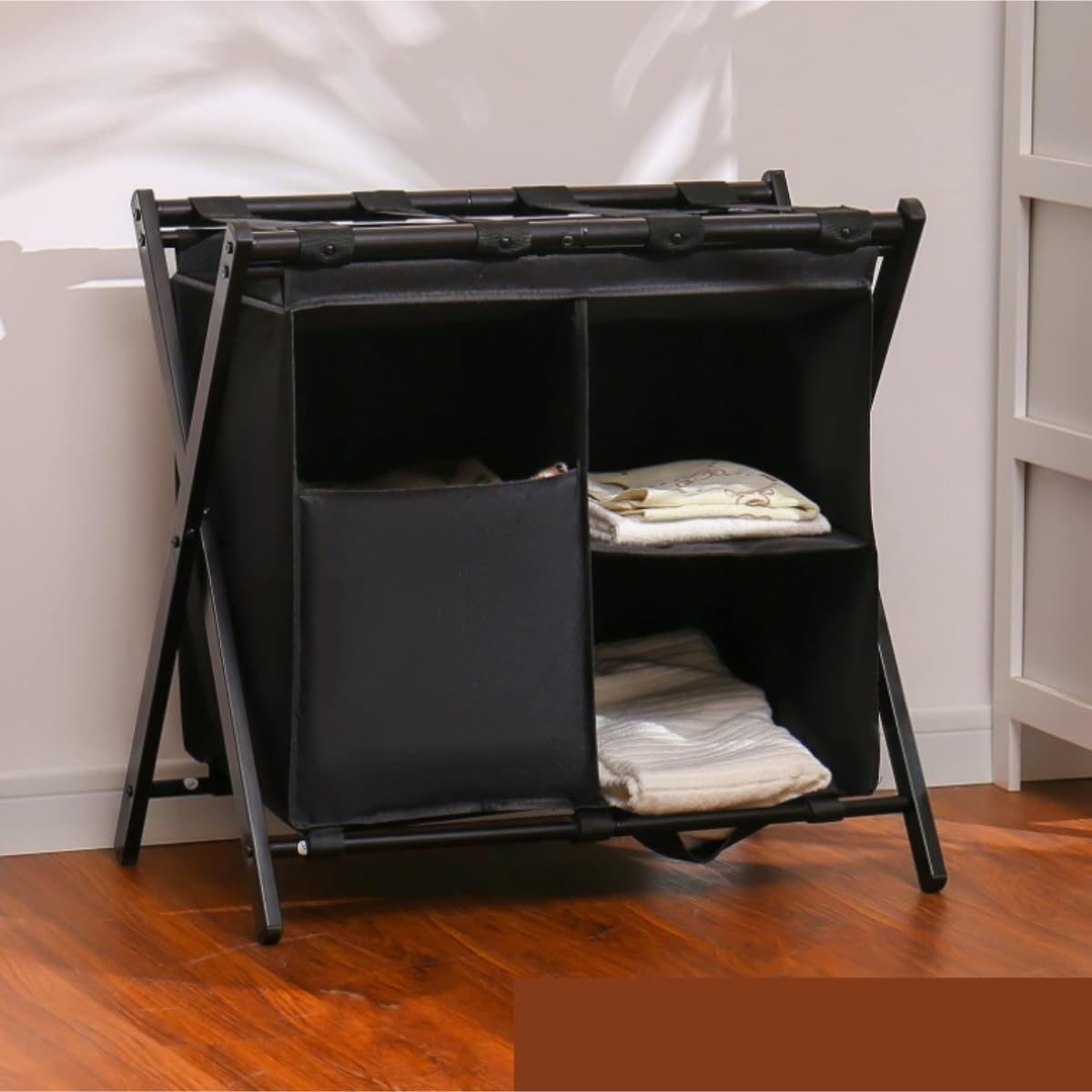 Portaequipajes plegable con marco de acero para el hogar, hotel, habitación de invitados, soporte compacto para maletas para almacenamiento de dormitorio