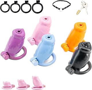 FUJIEYU Jaula Para El Pene De Resina Transpirable En Tres Tamaños Mini Candado De Castidad Con Cuatro Anillos Para El Pene Y Cinturón Chastity Cage Male SM Sex Toy,Negro,M