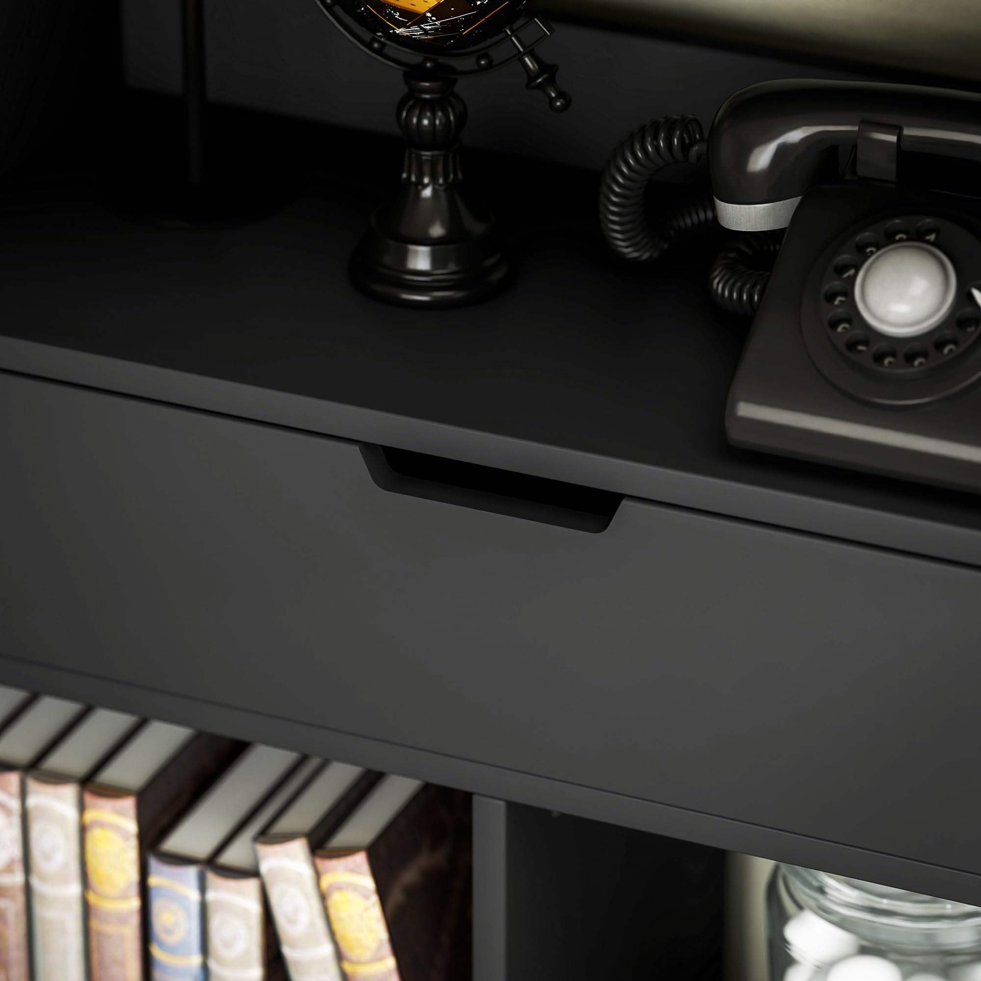HOMCOM Scaffale Libreria con Cassetto Centrale in Legno 60x26x158 cm Nero | Ripiani Aperti, Libreria Salvaspazio Autoportante, Scaffale Divisorio per Soggiorno, Camera da Letto, Ufficio