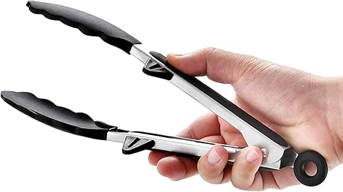 Miniatura 7 de Pinzas de silicona para freidora de aire, paquete de 2, color negro, silicona de alta calidad, sin BPA, antiadherentes, de acero inoxidable, con